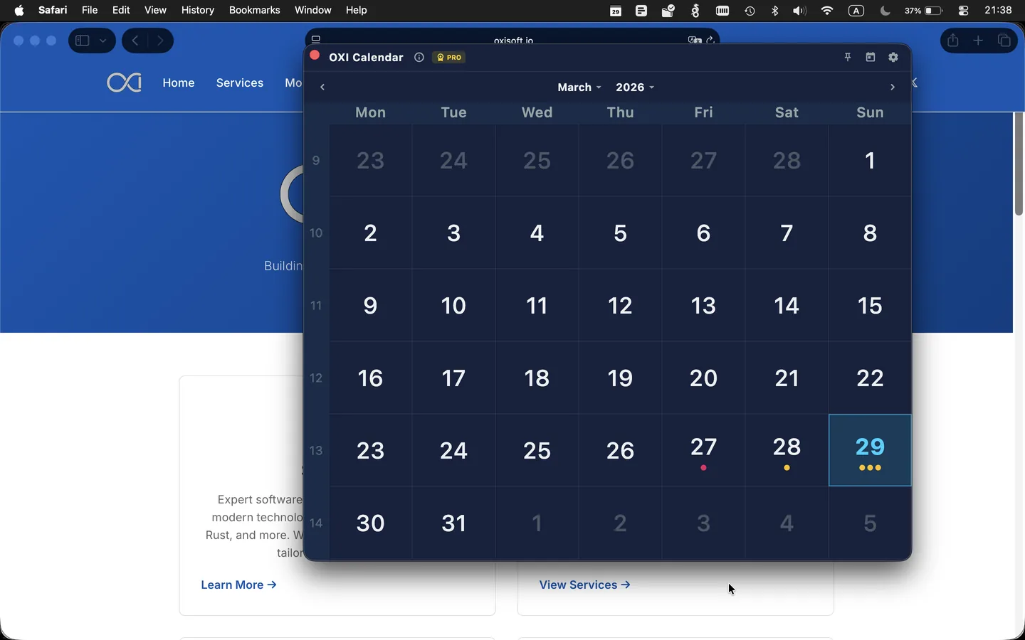OXI Calendar - Menu Bar Calendar for macOS with Notes & Reminders screenshot 1